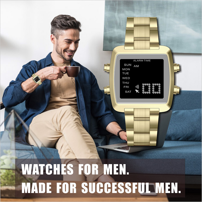 Uus tippmark Luksuslik roostevabast terasest Chrono elektroonilised spordikellad Meeste veekindel digitaalne käekell äratus Kuupäev Nädalakell