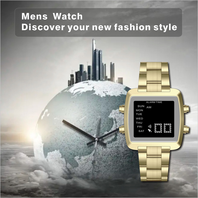 Uus tippmark Luksuslik roostevabast terasest Chrono elektroonilised spordikellad Meeste veekindel digitaalne käekell äratus Kuupäev Nädalakell