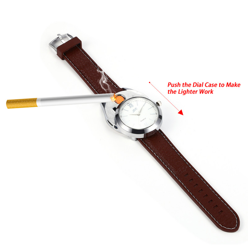 Lancardo férfi katonai elektronikus szivargyújtó kvarc órák töltő USB dohányzó bőr karóra újratölthető szélálló