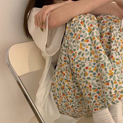 Pantaloni de pijama în stil coreean pentru femei Lenjerie de dormit de vară cu imprimeu până la gleznă, acasă, cu talie elastică, îmbrăcăminte de dormit nou