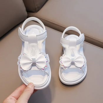 Сандали за момичета Kid Summer Sweet Rhinestone Party Princess Beach Shoes Cute Bowknot Soft Sole Flat Sandals сандалии за момичета