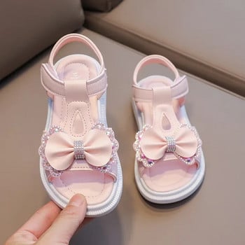 Сандали за момичета Kid Summer Sweet Rhinestone Party Princess Beach Shoes Cute Bowknot Soft Sole Flat Sandals сандалии за момичета