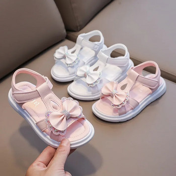 Сандали за момичета Kid Summer Sweet Rhinestone Party Princess Beach Shoes Cute Bowknot Soft Sole Flat Sandals сандалии за момичета