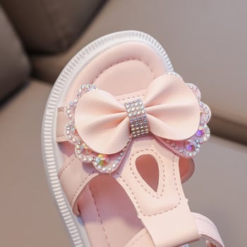 Сандали за момичета Kid Summer Sweet Rhinestone Party Princess Beach Shoes Cute Bowknot Soft Sole Flat Sandals сандалии за момичета