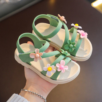 Летни сандали за малки момичета 2021 г. Ново цвете Семпли сладки розово зелени детски сандали Бебешки меки ежедневни обувки за момичета в училище