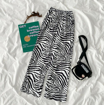 Zabavne ležerne hlače s printanim zebrastim uzorkom, ženske pidžame Ljetne široke divlje hlače visokog struka, trendi sportske hlače