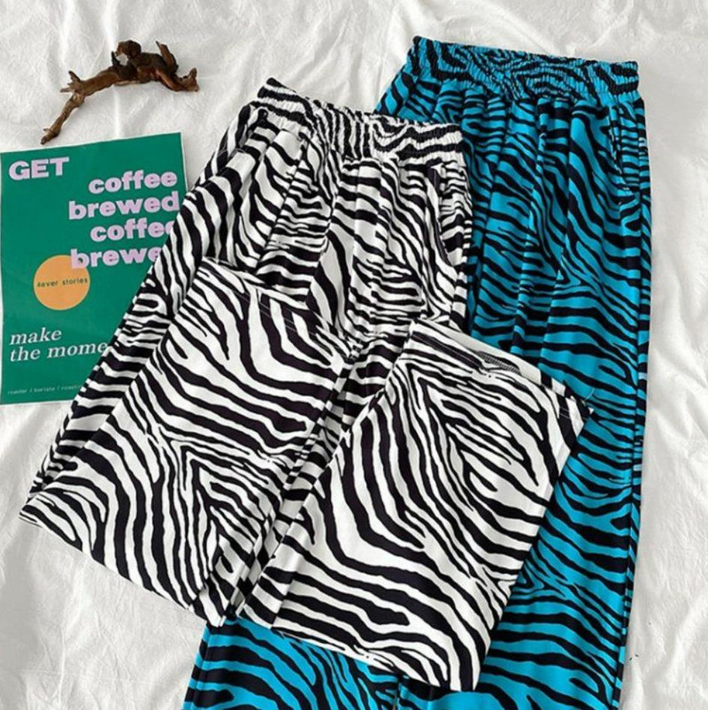 Zabavne ležerne hlače s printanim zebrastim uzorkom, ženske pidžame Ljetne široke divlje hlače visokog struka, trendi sportske hlače