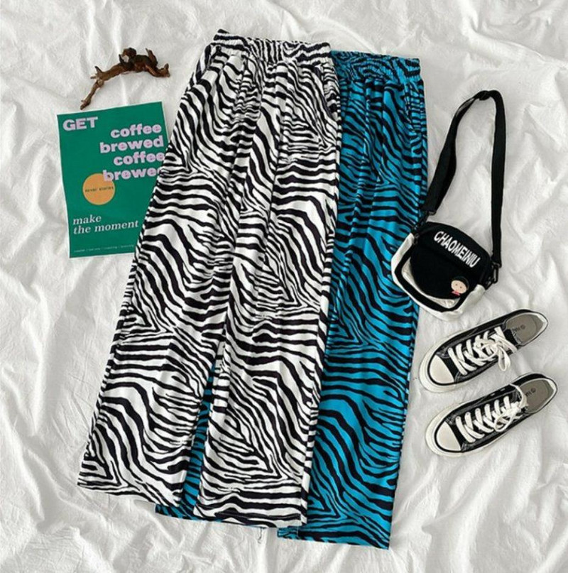 Zabavne ležerne hlače s printanim zebrastim uzorkom, ženske pidžame Ljetne široke divlje hlače visokog struka, trendi sportske hlače