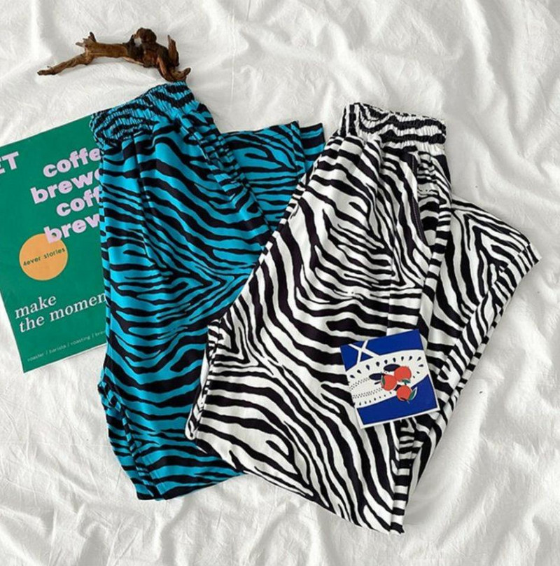 Zabavne ležerne hlače s printanim zebrastim uzorkom, ženske pidžame Ljetne široke divlje hlače visokog struka, trendi sportske hlače