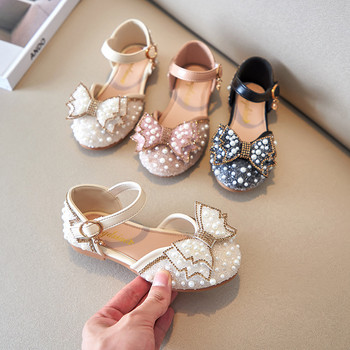 Нови сандали за момичета Сладка панделка Перлени пайети Детски обувки за принцеса Плоски токчета Деца Танцуващи размер 21-36