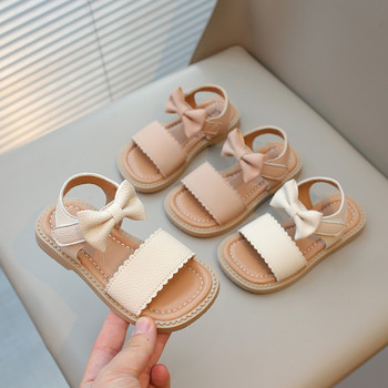 Сандали за момичета за малки деца Плажни обувки за малки деца 2024 Летни чисто нови детски плоски сандали Сладка принцеса с папионка отворени пръсти