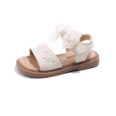 Tüdrukute printsess-sandaalid Hiina stiilis vibu tikitud tüdrukute kingad, pehmed lamedad kontsad, uued moodsad laste rannasandaalid Suurus: 23-34