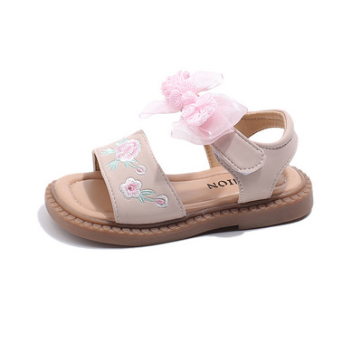 Tüdrukute printsess-sandaalid Hiina stiilis vibu tikitud tüdrukute kingad, pehmed lamedad kontsad, uued moodsad laste rannasandaalid Suurus: 23-34