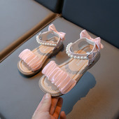 Meiteņu sandales 2024. gada vasarā, jaunas mazas meitenes, modes pērļu princešu sandales, lielas bērnu sandales ar mīkstu zoli