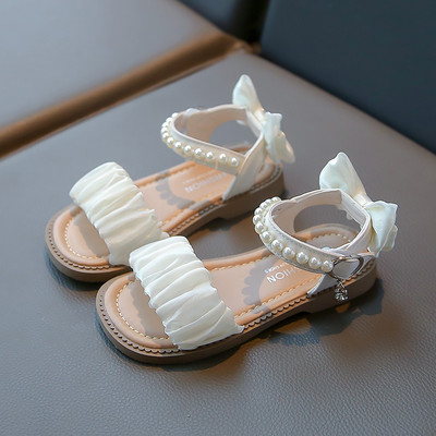 Meiteņu sandales 2024. gada vasarā, jaunas mazas meitenes, modes pērļu princešu sandales, lielas bērnu sandales ar mīkstu zoli
