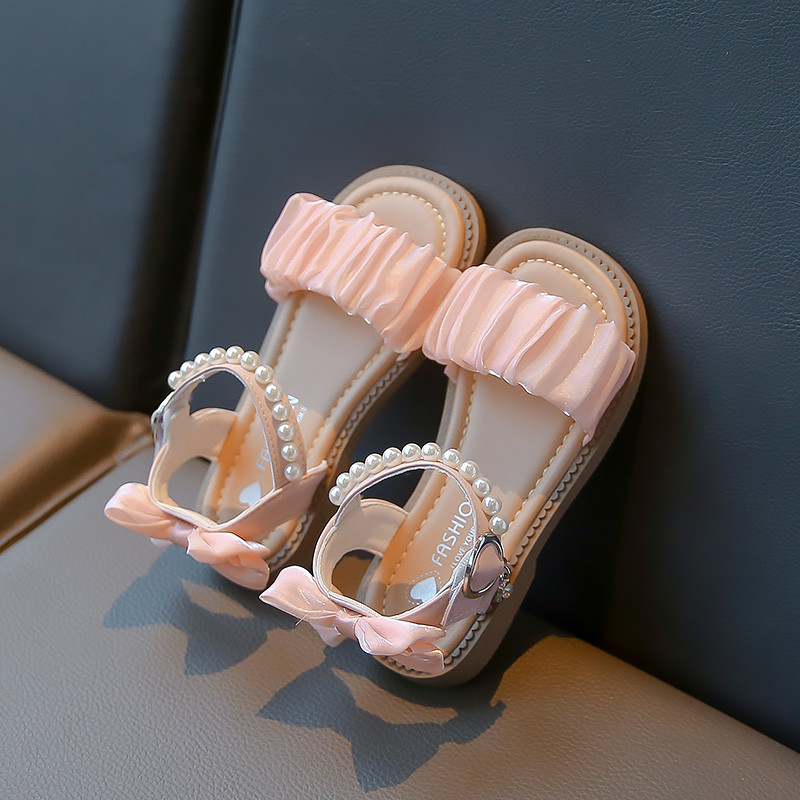 Meiteņu sandales 2024. gada vasarā, jaunas mazas meitenes, modes pērļu princešu sandales, lielas bērnu sandales ar mīkstu zoli