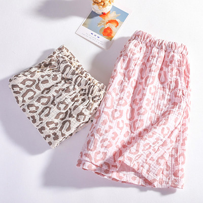Pantaloni scurți de vară cu imprimeu leopard pentru femei Pantaloni de pijama Pantaloni de acasă din bumbac largi, comozi, casual, subțiri, pantaloni de plajă 2022