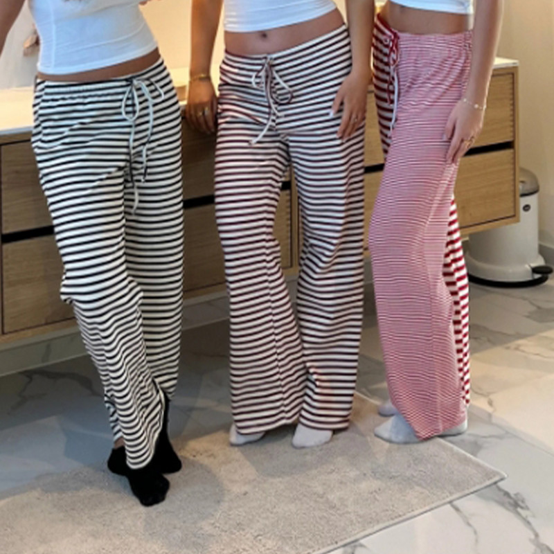 Naiste vabad püksid, triibuline pingutusnöör, elastne vööpüksid kevadsuvi vabaaja dressipüksid, allääred