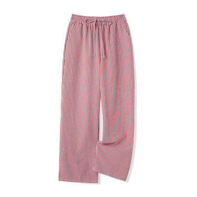 Puloru Sieviešu ikdienišķas Baggy Straight Kāju Bikses Pavasaris Vasaras Plaidi Savelkamās Auklas Elastīgs Viduklis Brīvas Garās Bikses Gultas apakšā