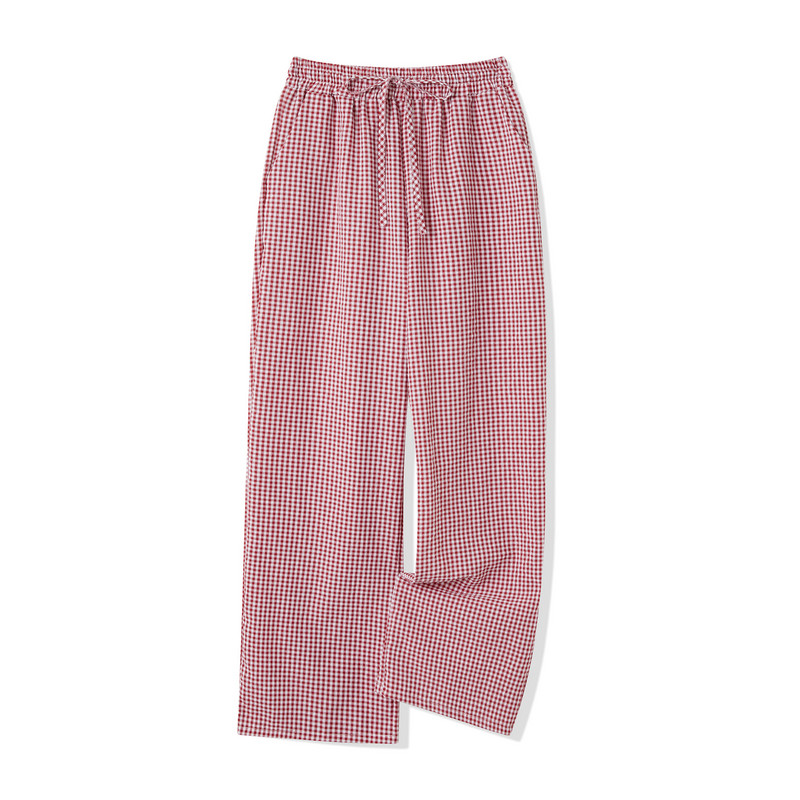 Puloru Sieviešu ikdienišķas Baggy Straight Kāju Bikses Pavasaris Vasaras Plaidi Savelkamās Auklas Elastīgs Viduklis Brīvas Garās Bikses Gultas apakšā