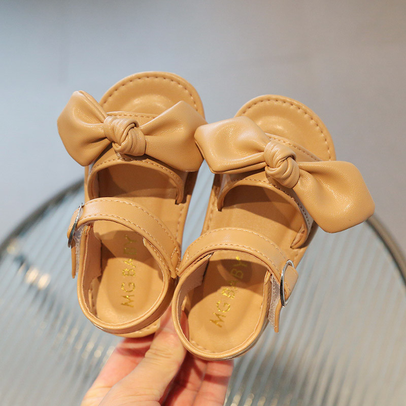 Laste sandaalid Bowknot Pu Nahast Laste liugurid Solid neljavärvilised Suvised Pehmed Armsad Tüdrukute Lamedad Kingad Suurus 21-30