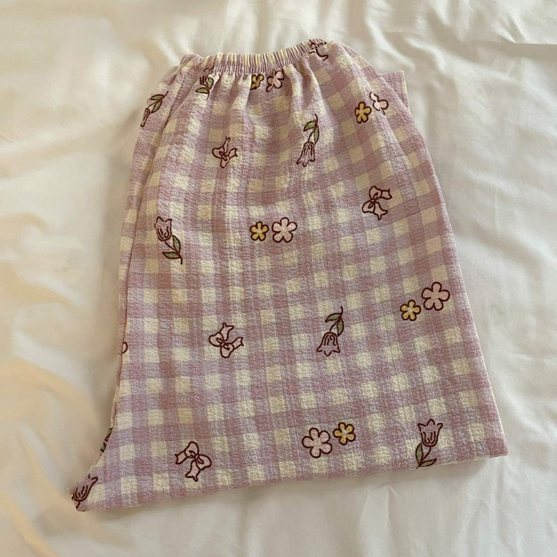 Ruudulised pidžaamapüksid naistele magamiseks Korea stiilis magamisriided Suvised pahkluu pikkused magamisriided Uus kodutuba, elastsed vöökohad