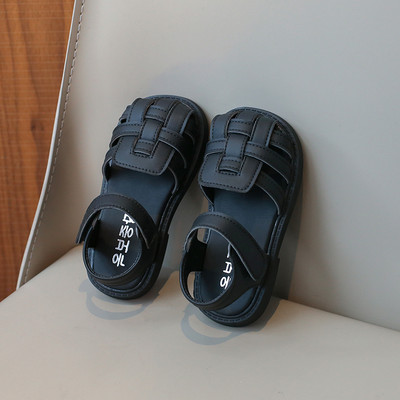 Bērnu sandales Pītas melnas šķembas Gladiatora stils Meiteņu slīdņi Pārvalks Purngals Dobs Pu ādas Vasaras Bērnu apavi 21-30