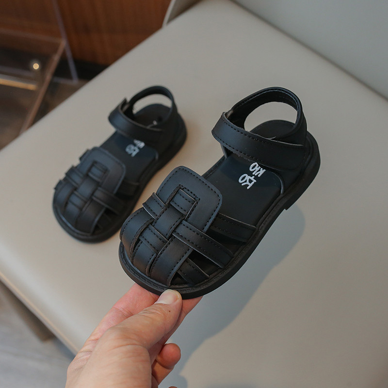 Bērnu sandales Pītas melnas šķembas Gladiatora stils Meiteņu slīdņi Pārvalks Purngals Dobs Pu ādas Vasaras Bērnu apavi 21-30