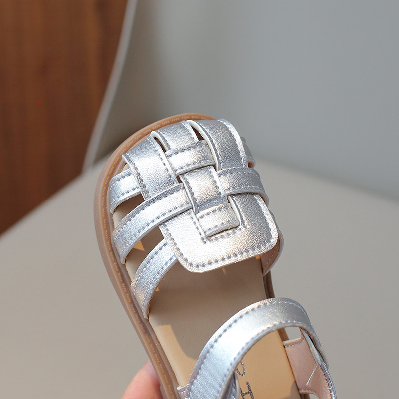 Bērnu sandales Pītas melnas šķembas Gladiatora stils Meiteņu slīdņi Pārvalks Purngals Dobs Pu ādas Vasaras Bērnu apavi 21-30