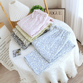 Sieviešu lielizmēra mājas pidžamas bikses kokvilnas divslāņu leoparda apdruka, mīkstas un brīvas bikses visu sezonu garās bikses