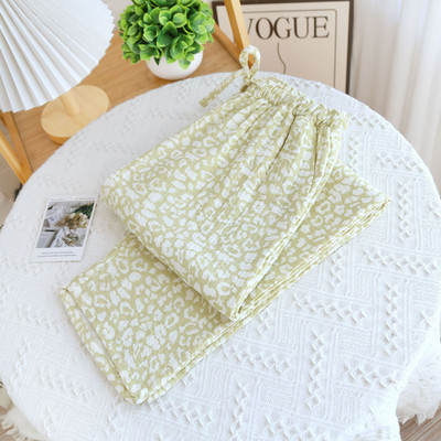 Sieviešu lielizmēra mājas pidžamas bikses kokvilnas divslāņu leoparda apdruka, mīkstas un brīvas bikses visu sezonu garās bikses