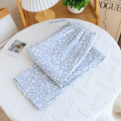 Sieviešu lielizmēra mājas pidžamas bikses kokvilnas divslāņu leoparda apdruka, mīkstas un brīvas bikses visu sezonu garās bikses