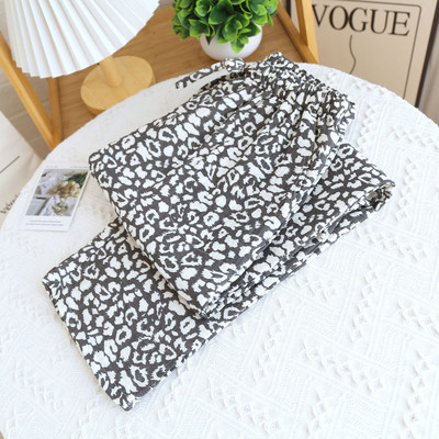 Sieviešu lielizmēra mājas pidžamas bikses kokvilnas divslāņu leoparda apdruka, mīkstas un brīvas bikses visu sezonu garās bikses