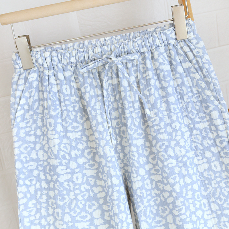 Sieviešu lielizmēra mājas pidžamas bikses kokvilnas divslāņu leoparda apdruka, mīkstas un brīvas bikses visu sezonu garās bikses