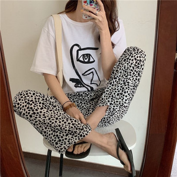 Leopard Πυτζάμες Παντελόνι Γυναικεία Sleep Sleepwear Κορεατικού στυλ Καλοκαιρινό πάτο μέχρι τον αστράγαλο Σπίτι Ελαστική μέση Δωμάτιο Ρούχα ύπνου