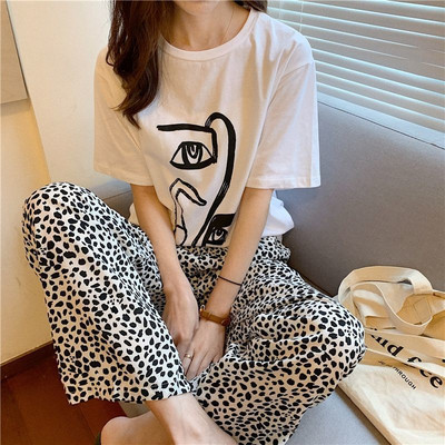 Leopard Πυτζάμες Παντελόνι Γυναικεία Sleep Sleepwear Κορεατικού στυλ Καλοκαιρινό πάτο μέχρι τον αστράγαλο Σπίτι Ελαστική μέση Δωμάτιο Ρούχα ύπνου