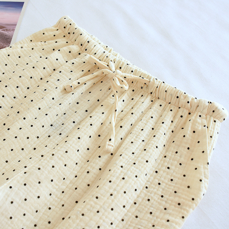 Sieviešu pavasara un vasaras punktiņu apdruka, garas bikses Ērtas un brīvas liela izmēra kokvilnas sieviešu mājas guļambikses