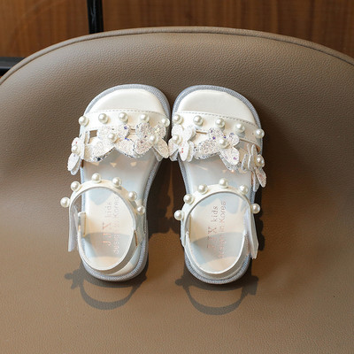 Sandale pentru fete 2024 Papuci de sticlă Fluture Pantofi mari pentru copii Pantofi de plajă Pantofi de prințesă cu talpă moale de vară coreeană