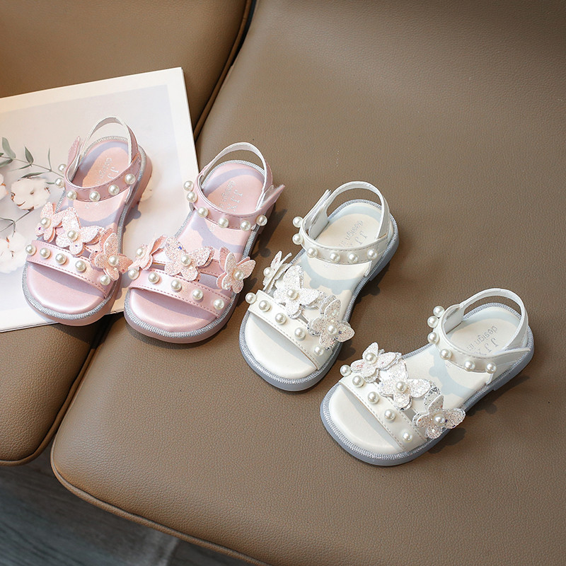 Sandale pentru fete 2024 Papuci de sticlă Fluture Pantofi mari pentru copii Pantofi de plajă Pantofi de prințesă cu talpă moale de vară coreeană