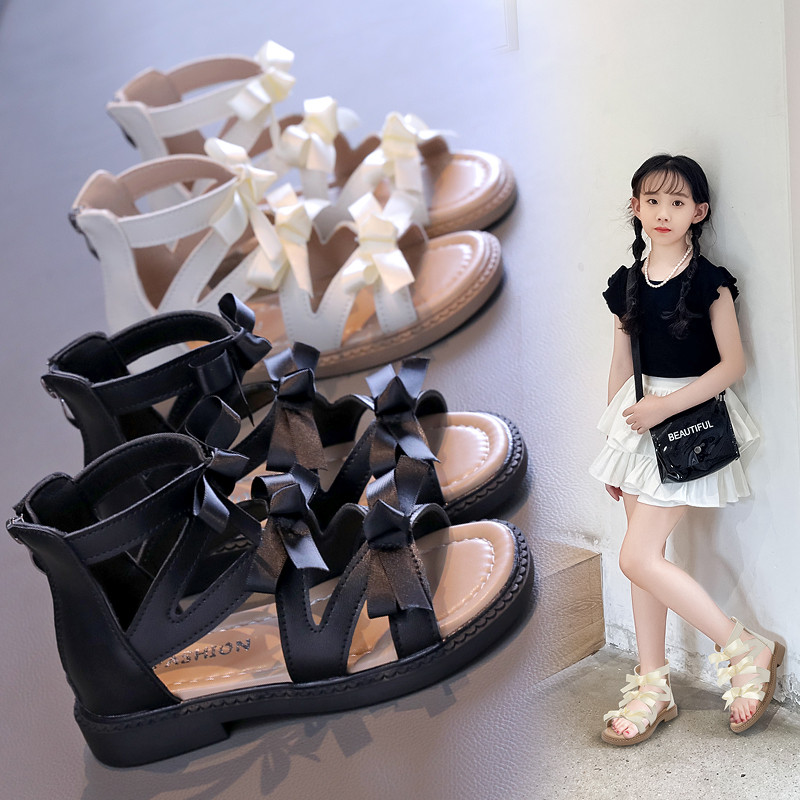 Meiteņu sandales bērniem 2024. g. Jaunas vasaras bērnu rietumu stila ērtas romiešu kurpes lieliem bērniem, 26.–36. izmērs