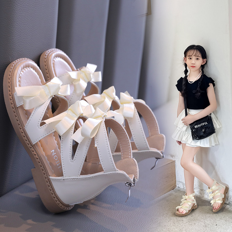 Meiteņu sandales bērniem 2024. g. Jaunas vasaras bērnu rietumu stila ērtas romiešu kurpes lieliem bērniem, 26.–36. izmērs