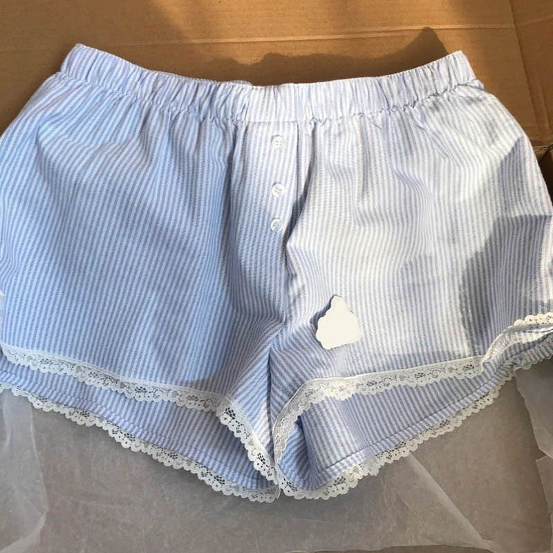Prugasta pidžama Hlače za žene Kratke hlače za spavanje Donji dio Ljetna spavaćica Kućna odjeća s korejskom čipkom Elastični struk Odjeća za spavanje