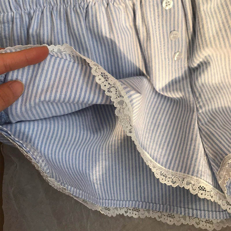 Prugasta pidžama Hlače za žene Kratke hlače za spavanje Donji dio Ljetna spavaćica Kućna odjeća s korejskom čipkom Elastični struk Odjeća za spavanje