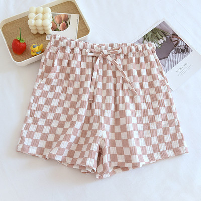 Nove japanske ljetne ženske pidžame hlače od 100% pamučnog krepa Jednostavne karirane kratke hlače Ženske trostruke hlače Kućne hlače Slatki donji dio