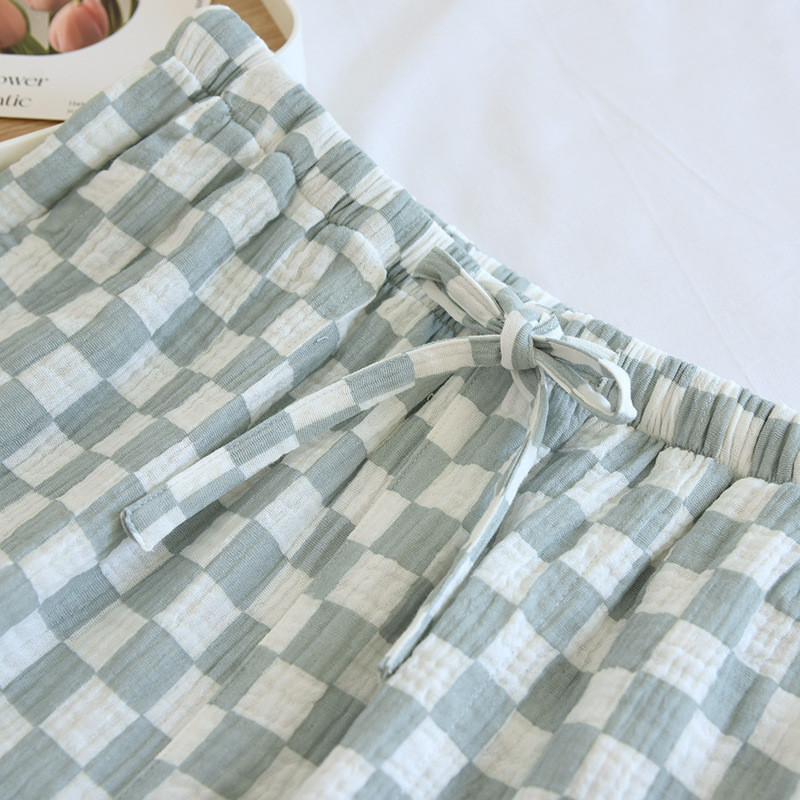 Nove japanske ljetne ženske pidžame hlače od 100% pamučnog krepa Jednostavne karirane kratke hlače Ženske trostruke hlače Kućne hlače Slatki donji dio
