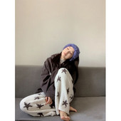 Podebljane plišane donje hlače za spavanje za žene sa zvjezdicama, nove jesensko-zimske ležerne kućne hlače, smiješne bijele pidžame