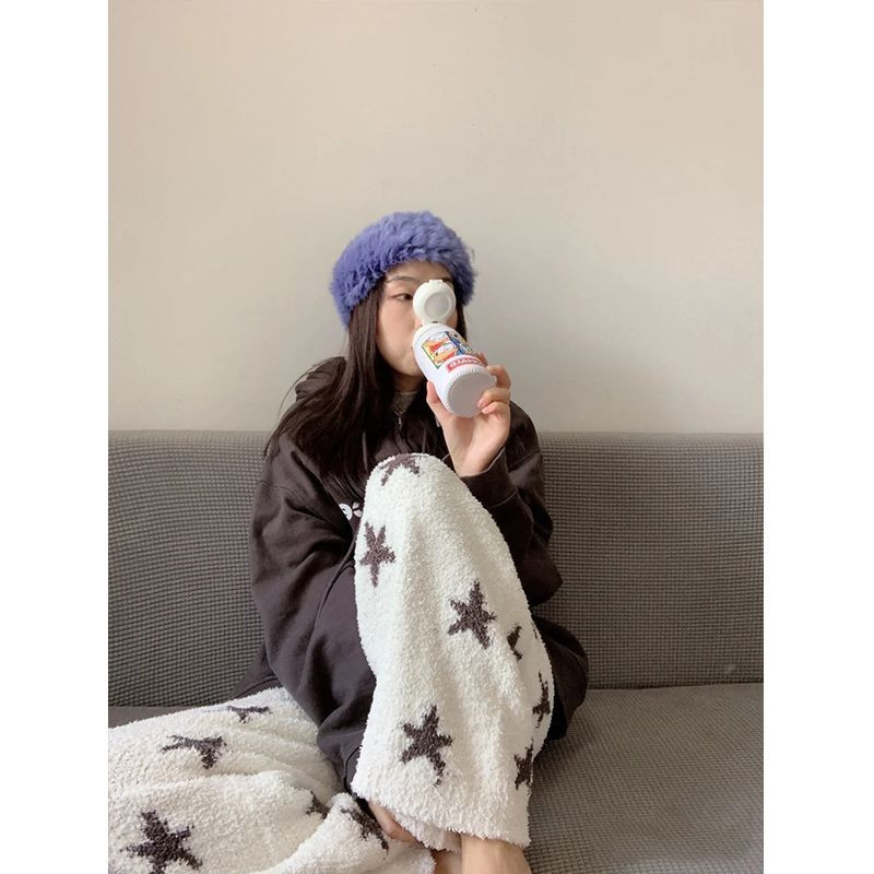 Podebljane plišane donje hlače za spavanje za žene sa zvjezdicama, nove jesensko-zimske ležerne kućne hlače, smiješne bijele pidžame