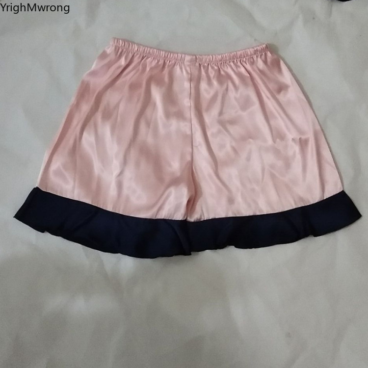 Plus Size Big 5 Color Satiin Rayon Siid Seksikas Plokk Volangid Lühikesed Naised Suvi Kevad Sügis Magamisriided Kodu Öö Sirged püksid