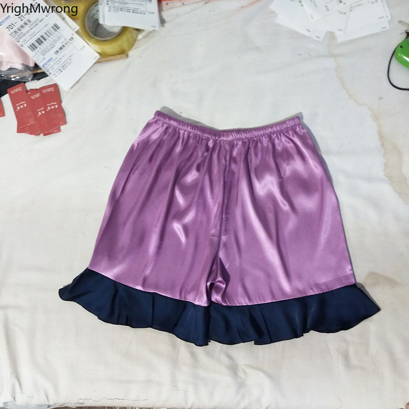 Plus Size Big 5 Color Satiin Rayon Siid Seksikas Plokk Volangid Lühikesed Naised Suvi Kevad Sügis Magamisriided Kodu Öö Sirged püksid