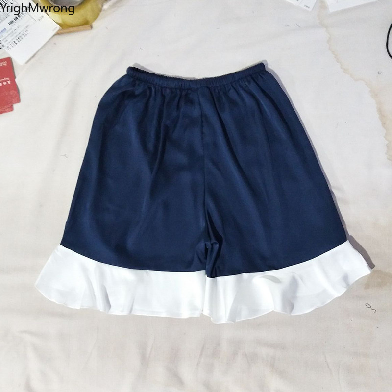 Plus Size Big 5 Color Satiin Rayon Siid Seksikas Plokk Volangid Lühikesed Naised Suvi Kevad Sügis Magamisriided Kodu Öö Sirged püksid